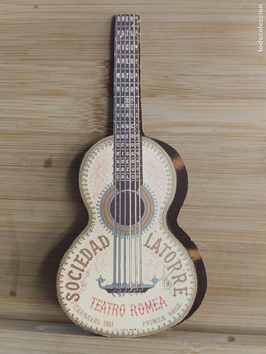Otros Art&iacute;culos de Coleccionismo en Papel: BARCELONA - SOCIEDAD LATORRE - TEATRO ROMEA - CARNAVAL 1881 - TROQUELADO GUITARRA -(K-12.931)