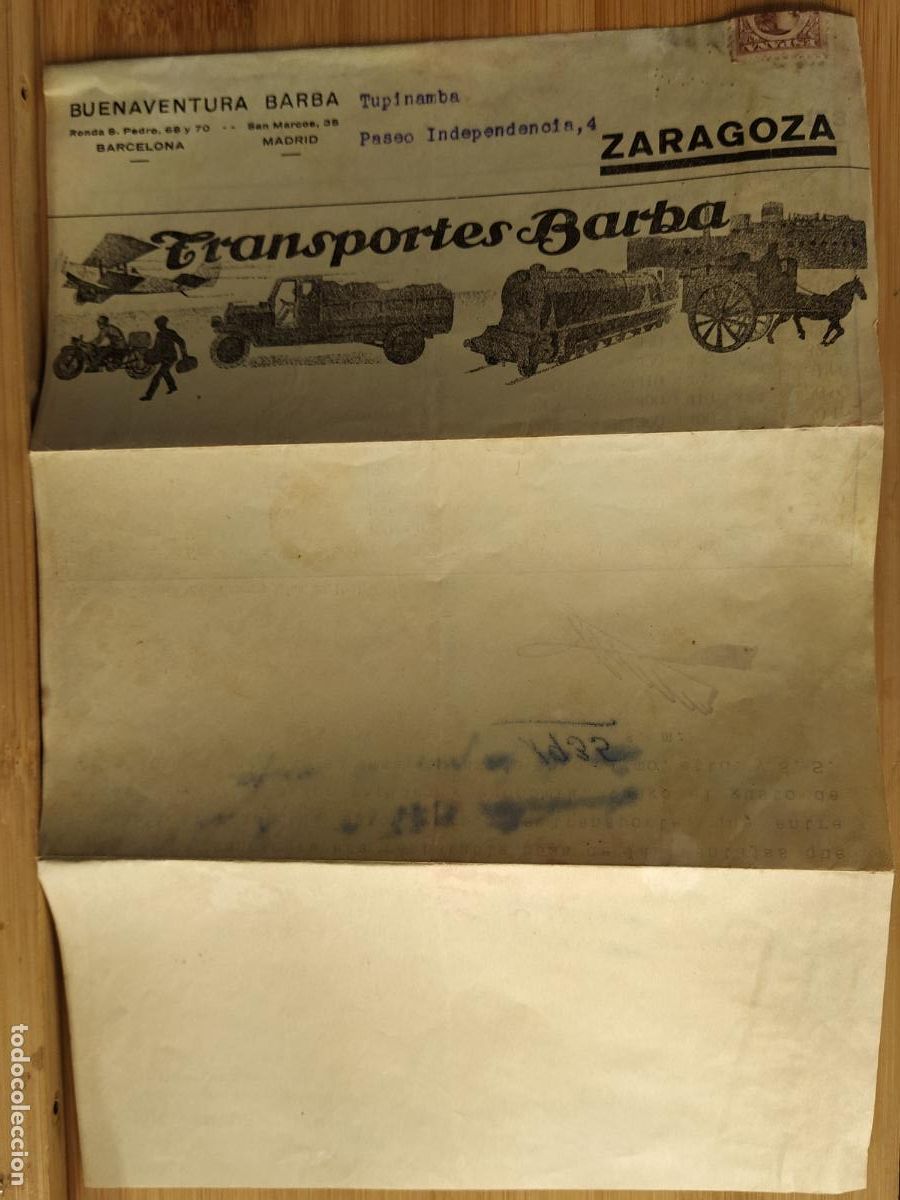 Otros Art&iacute;culos de Coleccionismo en Papel: ZARAGOZA - TRANSPORTES BUENAVENTURA BARBA -VER FOTOS-(K-12.947)