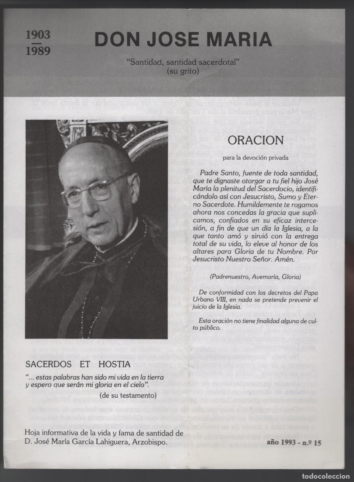 Sammelleidenschaft Andere Papierartikel: DON JOS&Eacute; MAR&Iacute;A GARC&Iacute;A LAHIGUERA. SANTIDAD, SANTIDAD SACERDOTAL - A&Ntilde;O 1993, N&ordm; 15
