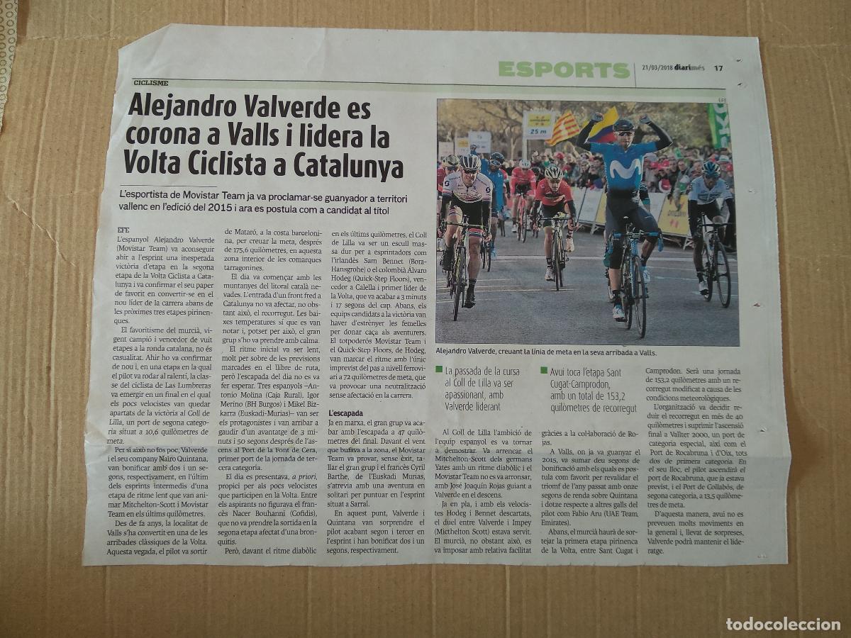 Otros Art&iacute;culos de Coleccionismo en Papel: RECORTE HOJA DIARI MES ALEJANDRO VALVERDE CICLISMO VOLTA CICLISTA CATALUNYA