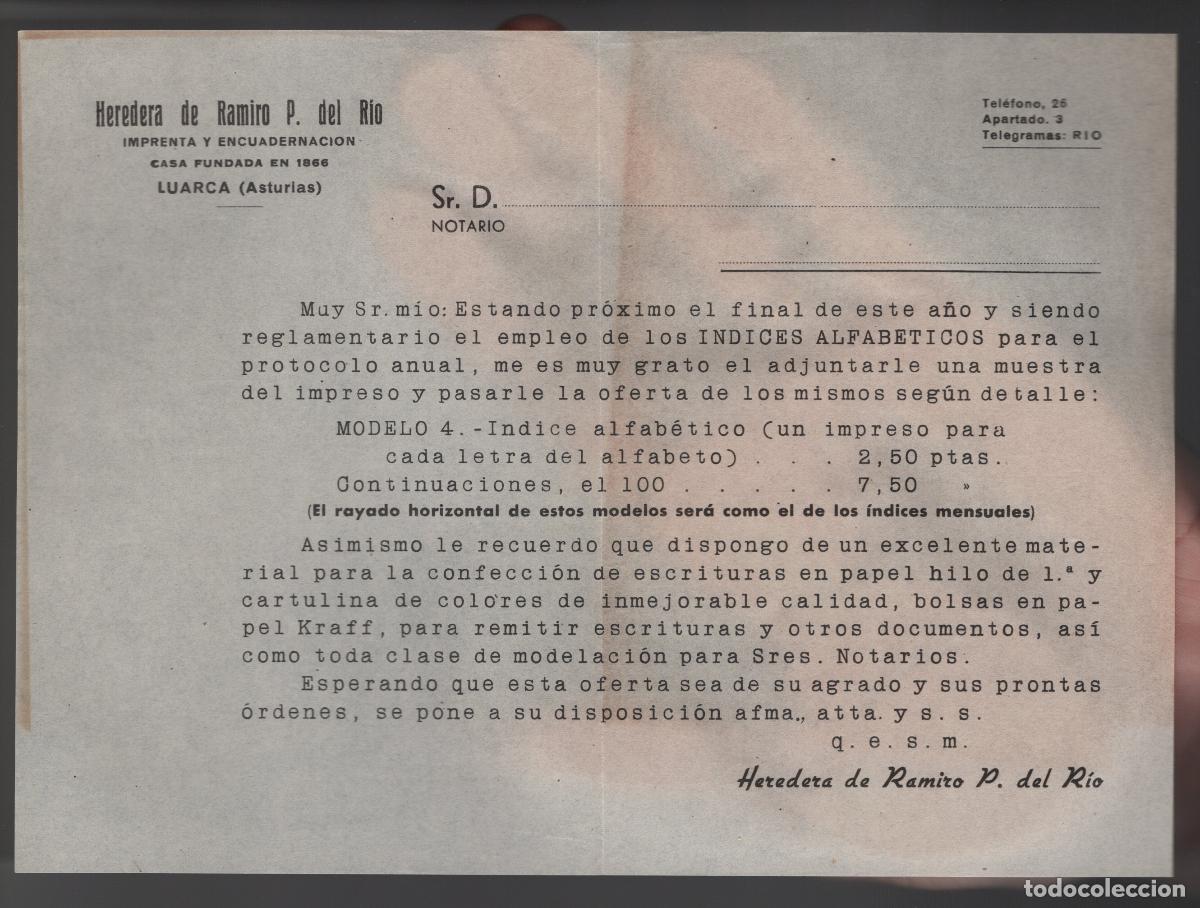 Sammelleidenschaft Andere Papierartikel: CARTA COMERCIAL DE HEREDERA DE RAMIRO P. DEL RIO. IMPRENTA Y ENCUADERNACI&Oacute;N - LUARCA. ASTURIAS