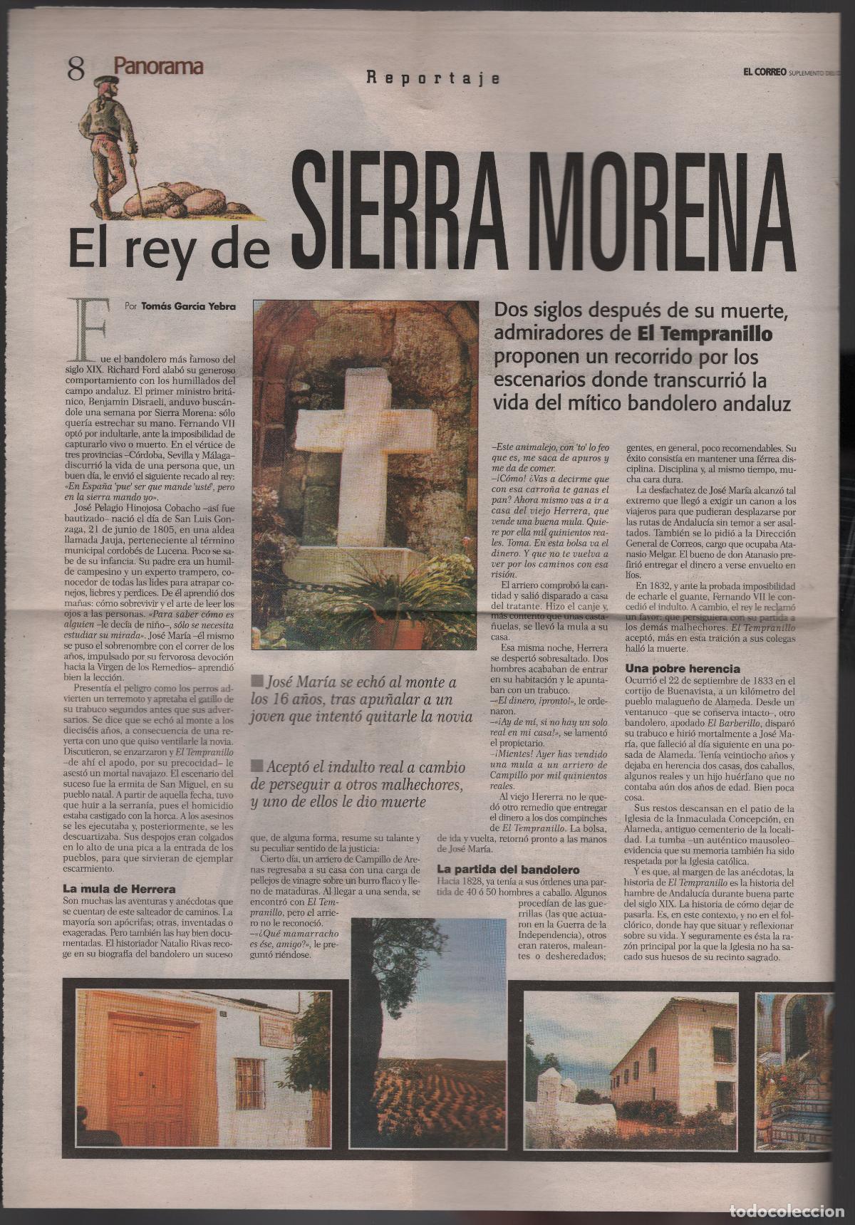 Sammelleidenschaft Andere Papierartikel: EL REY DE SIERRA MORENA. EL TEMPRANILLO - PAGINAS CENTRALES DE PERIODICO 1999