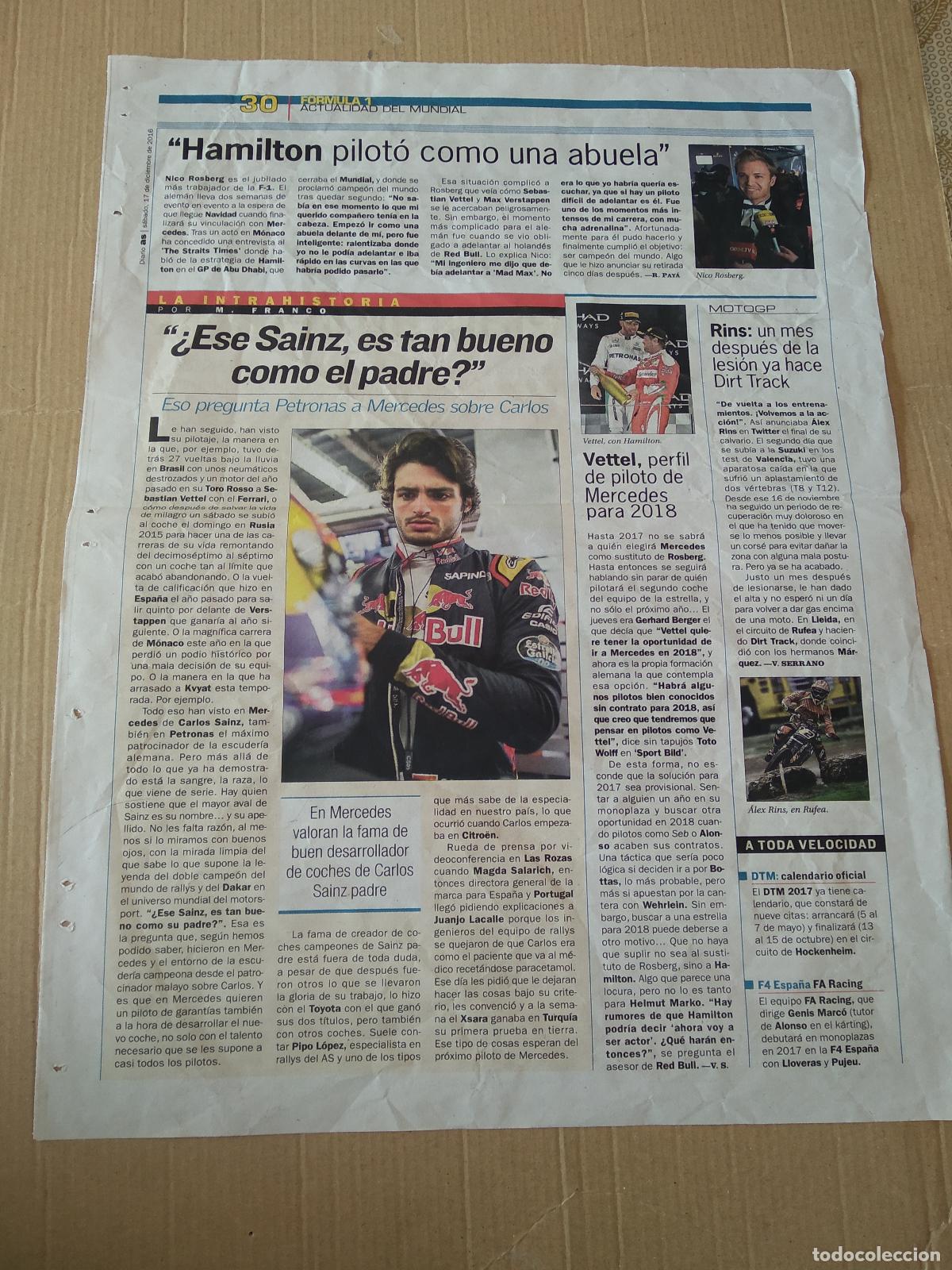 Otros Art&iacute;culos de Coleccionismo en Papel: HOJA DIARIO AS CARLOS SAINZ JR MAX VERSTAPPEN FORMULA 1 F1
