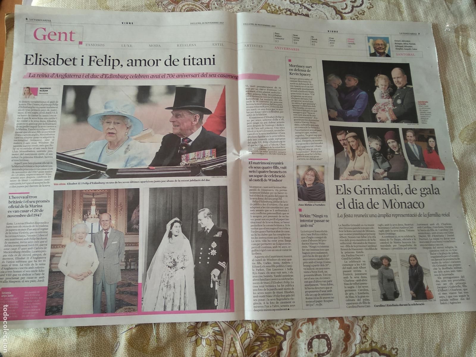 Otros Art&iacute;culos de Coleccionismo en Papel: HOJA DIARIO LA VANGUARDIA ELISABET II FELIPE DE EDIMBURGO ALBERTO CHARLENE MONACO