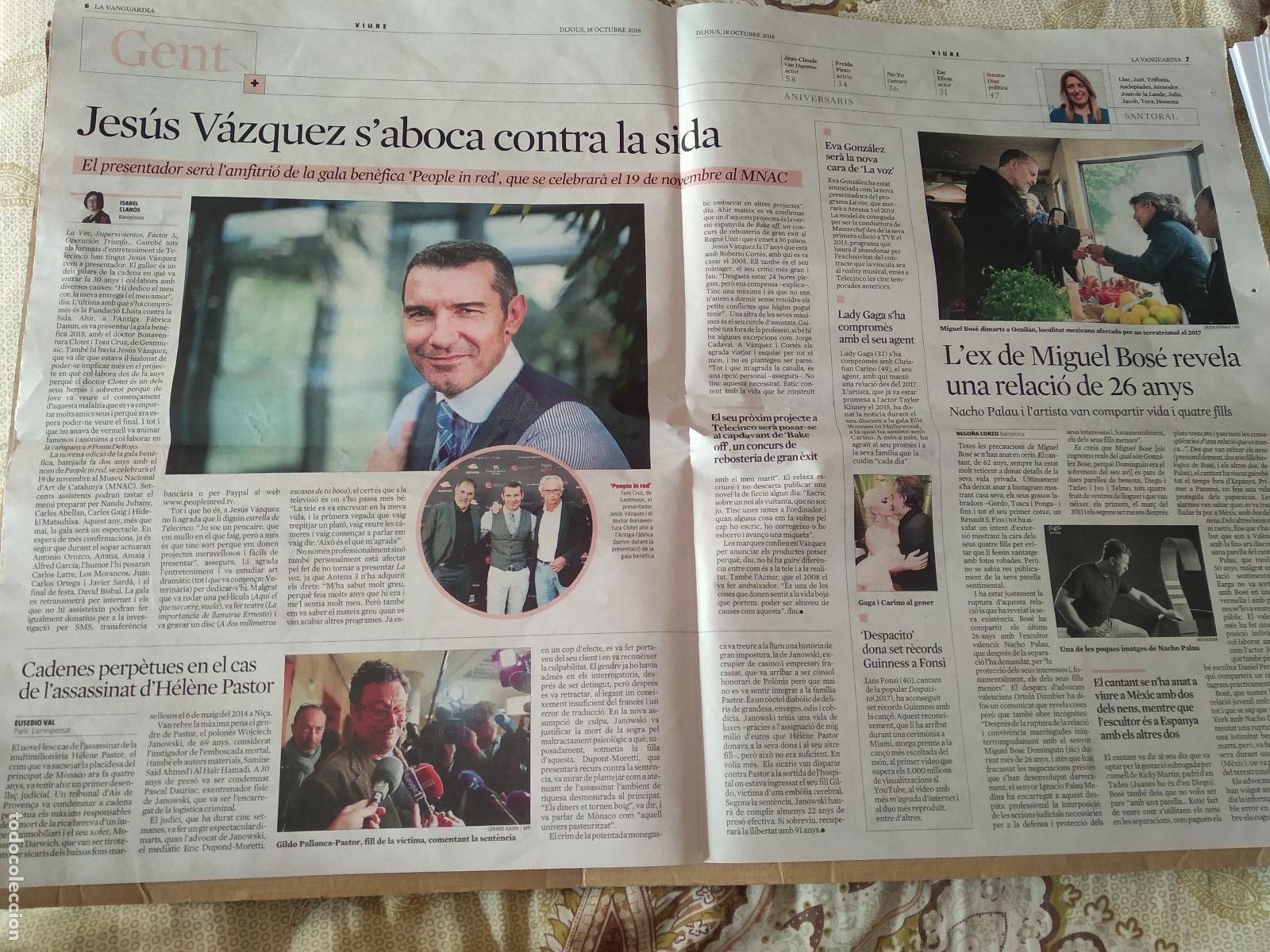 Otros Art&iacute;culos de Coleccionismo en Papel: HOJA DIARIO LA VANGUARDIA JESUS VAZQUEZ EX MIGUEL BOSE