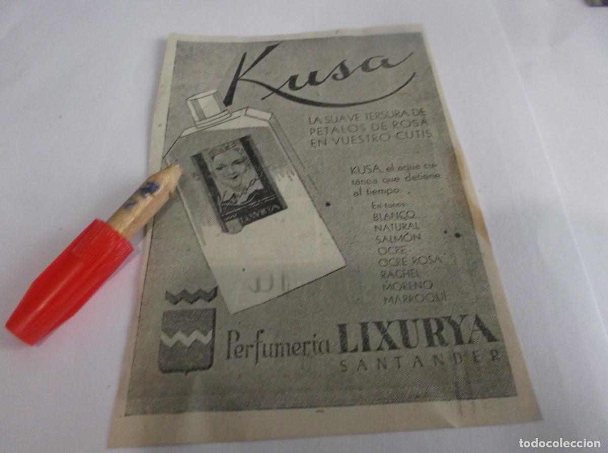 Otros Art&iacute;culos de Coleccionismo en Papel: RECORTE PUBLI.A&Ntilde;O 1949.- KUSA (EL AGUA CUT&Aacute;NEA QUE DET&Iacute;ENE EL TIEMPO) PERFUMER&Iacute;A LIXURYA-SANTANDER