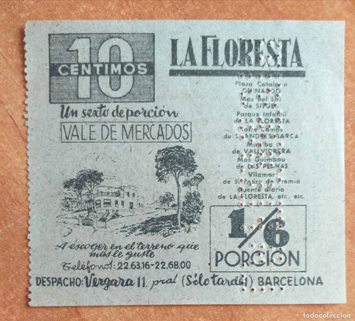 Otros Art&iacute;culos de Coleccionismo en Papel: VALE DE MERCADO / 10 C&Eacute;NTIMOS / LA FLORESTA - BARCELONA