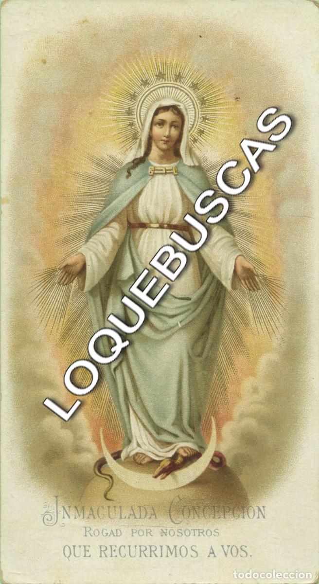 Otros art&iacute;culos de coleccionismo en papel: Estampa imagen Inmaculada Concepci&oacute;n. Oraci&oacute;n de San Bernardo en reverso.