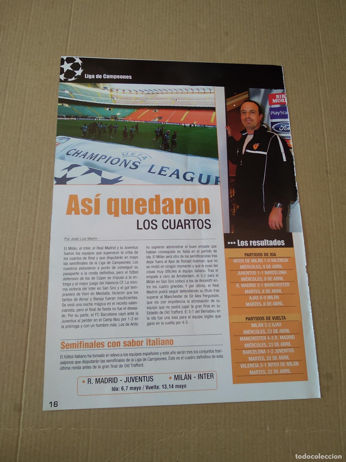 Otros art&iacute;culos de coleccionismo en papel: HOJA REVISTA VALENCIA RAFA BENITEZ ASI QUEDARON LOS CUARTOS PUBLICIDAD MAHOU