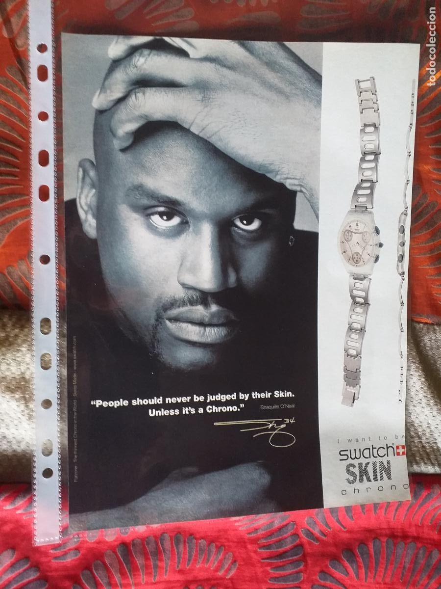 Outros artigos de papel: PUBLICIDAD-V91-HOJA-RECORTE-PRENSA-SWATCH SKIN-SHAQUILLE O'NEAL