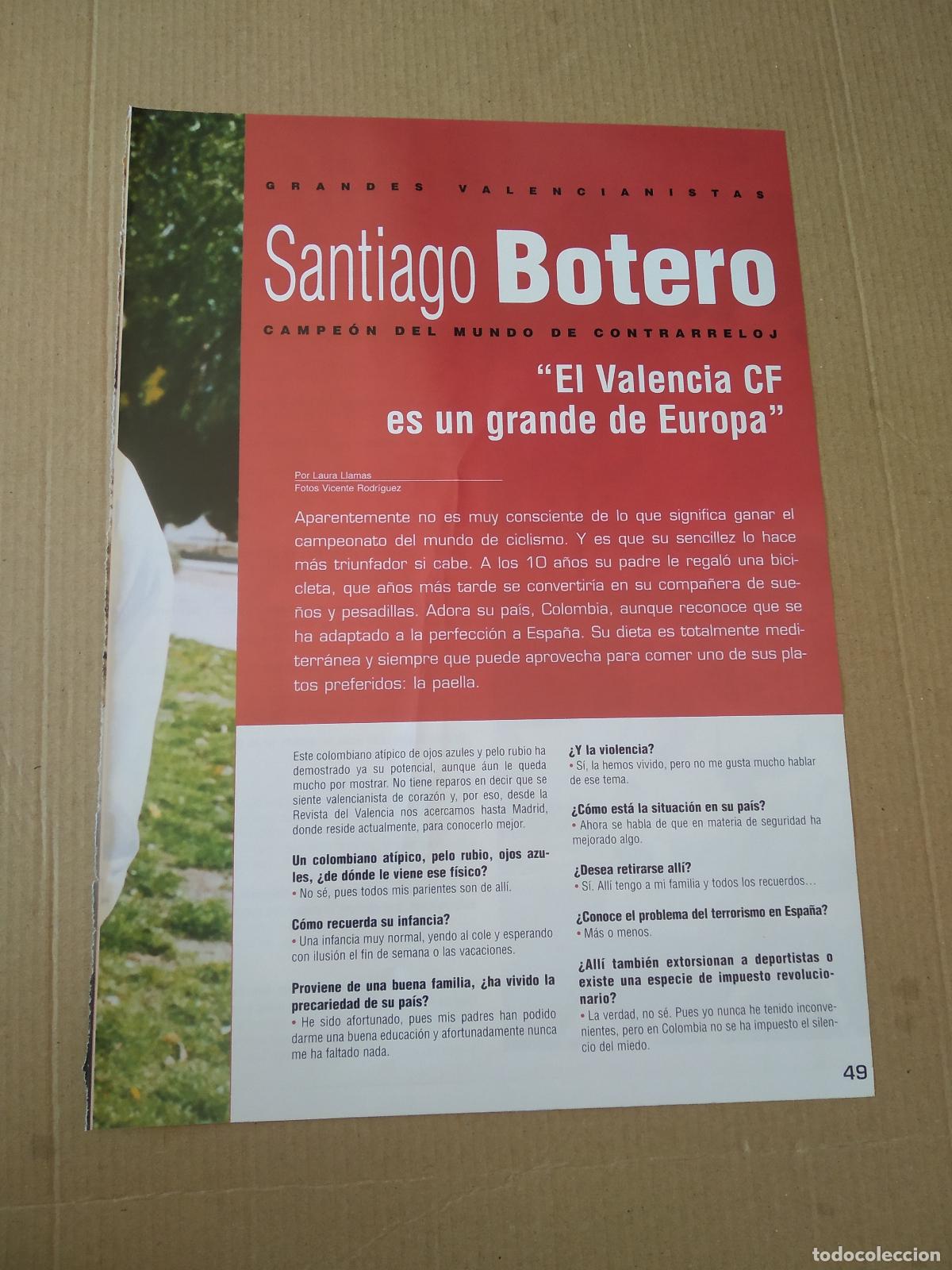 Otros Art&iacute;culos de Coleccionismo en Papel: HOJA REVISTA VALENCIA ENTREVISTA SANTIAGO BOTERO CICLISMO