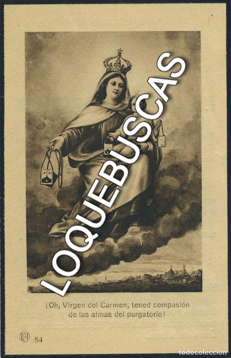 Otros Art&iacute;culos de Coleccionismo en Papel: Obituario con imagen de la Virgen del Carmen y oraci&oacute;n. 1924.