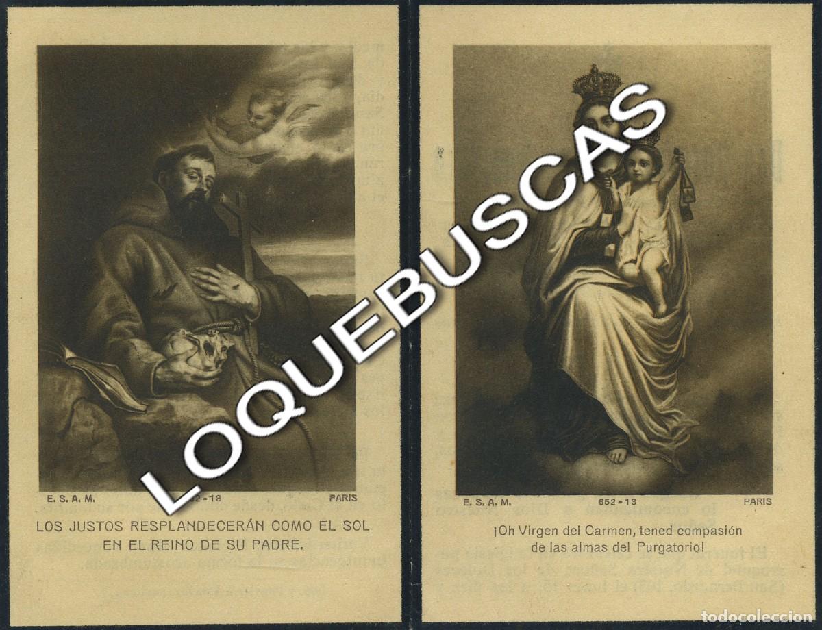 Otros art&iacute;culos de coleccionismo en papel: Obituario con imagen de la Virgen del Carmen con oraci&oacute;n. 1925.