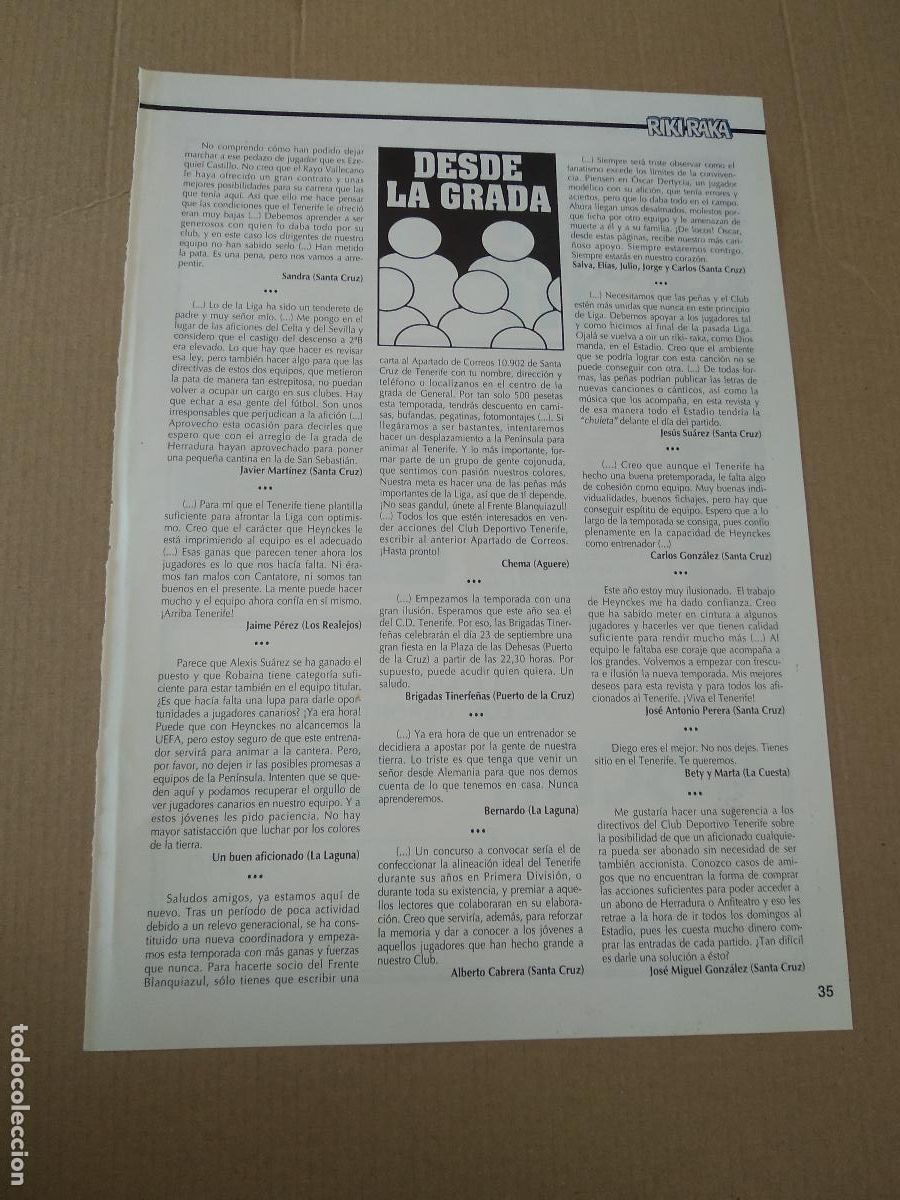 Otros art&iacute;culos de coleccionismo en papel: HOJA REVISTA TENERIFE DESDE LA GRADA GANE CON ADIDAS CONCURSOS