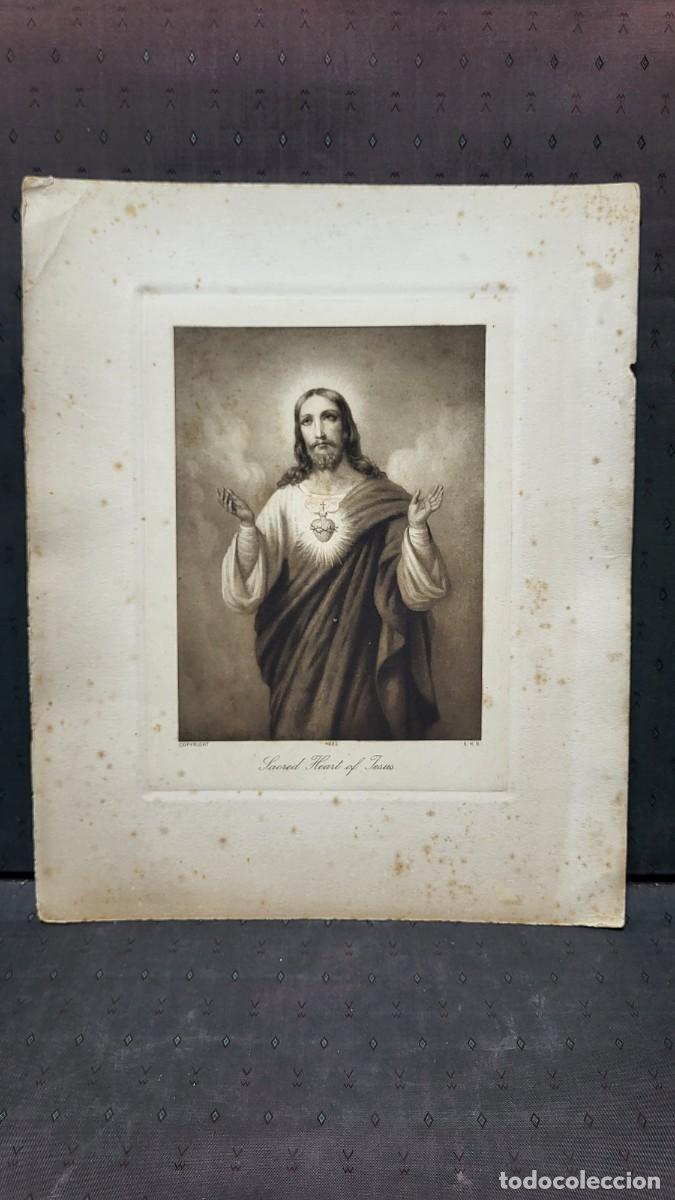 Outros artigos de papel: ANTIGUA LAMINA GRABADO RELIGIOSO CORAZON DE JESUS 4032 E. H. B.