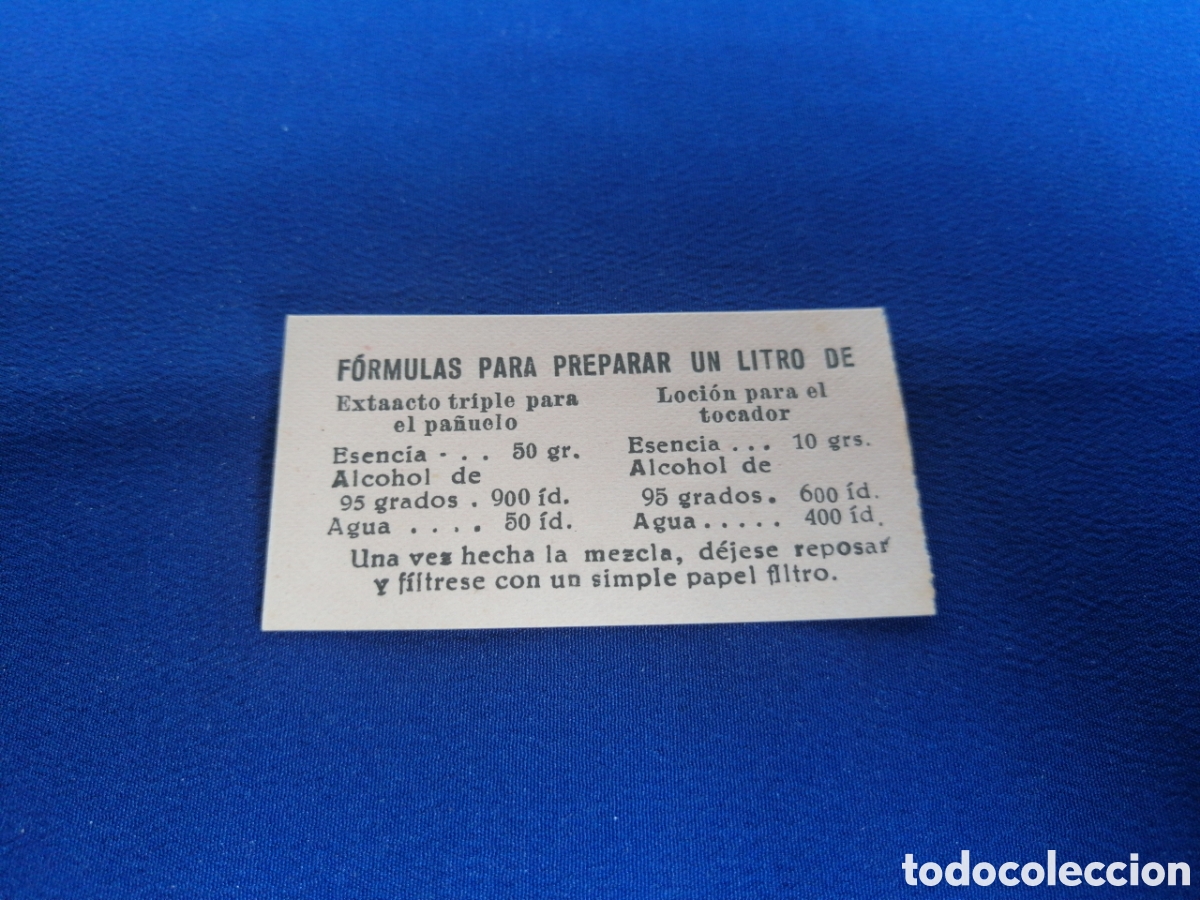 Sammelleidenschaft Andere Papierartikel: F&Oacute;RMULAS PARA PREPARAR UN LITRO LOCI&Oacute;N PARA EL TOCADOR ETIQUETA ANTIGUA