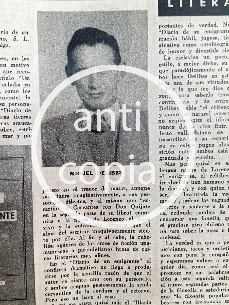 Otros Art&iacute;culos de Coleccionismo en Papel: RESE&Ntilde;A DE LEOPOLDO PANERO SOBRE MIGUEL DELIBES DIARIO DE UN EMIGRANTE A&Ntilde;O 1958 1 P&Aacute;GINA