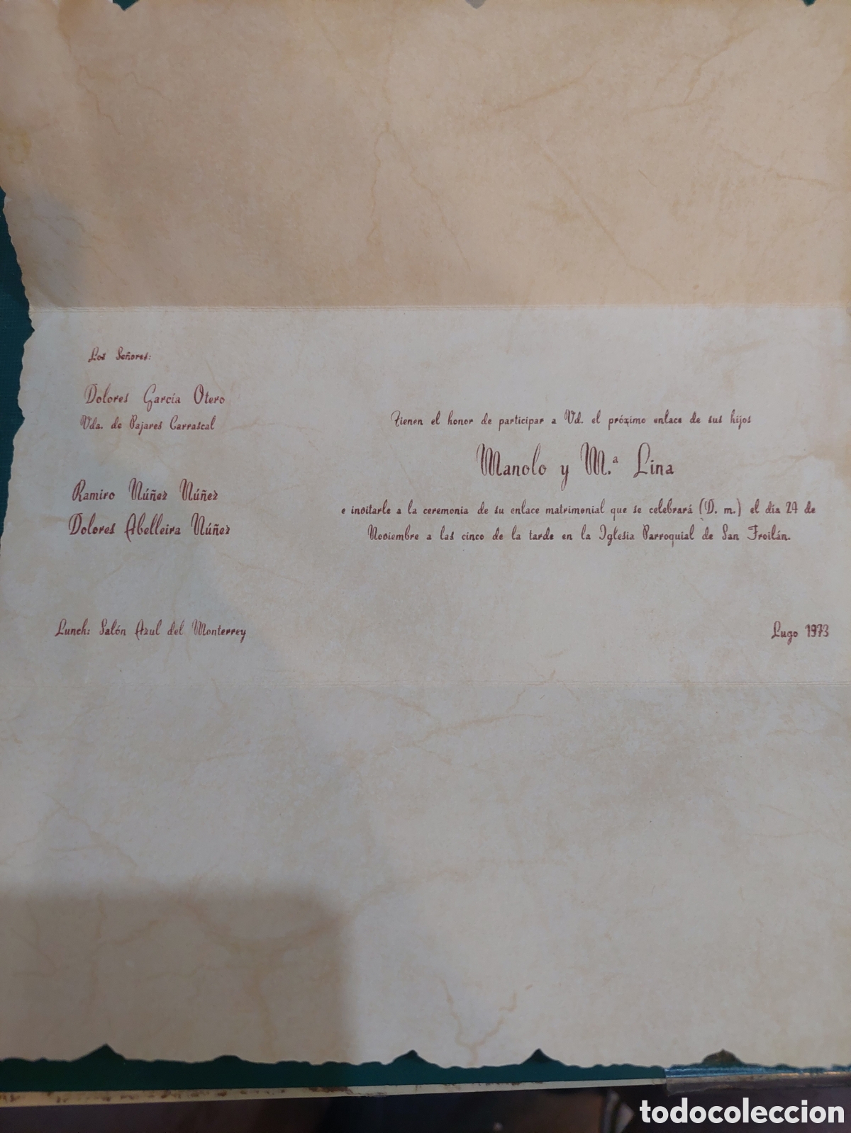 Collectionnisme Papier divers: 1973 LUGO SALON MONTERREY ENLACE RESTAURANTES PARROQUIA SAN FROILAN