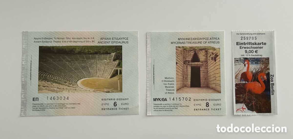 Otros art&iacute;culos de coleccionismo en papel: 3 TICKETS ENTRADAS TEATRO EPIDAURO,TESORO DE ATREO, MICENAS.GRECIA.ENTRADA ZOO BERL&Iacute;N,ALEMANIA