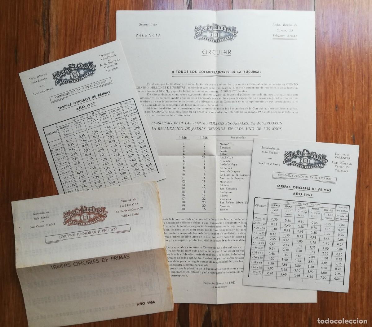 Otros Art&iacute;culos de Coleccionismo en Papel: Lote documentos Santa Luc&iacute;a a&ntilde;os 50. Circular. Tarifas oficiales primas. Seguro accidentes