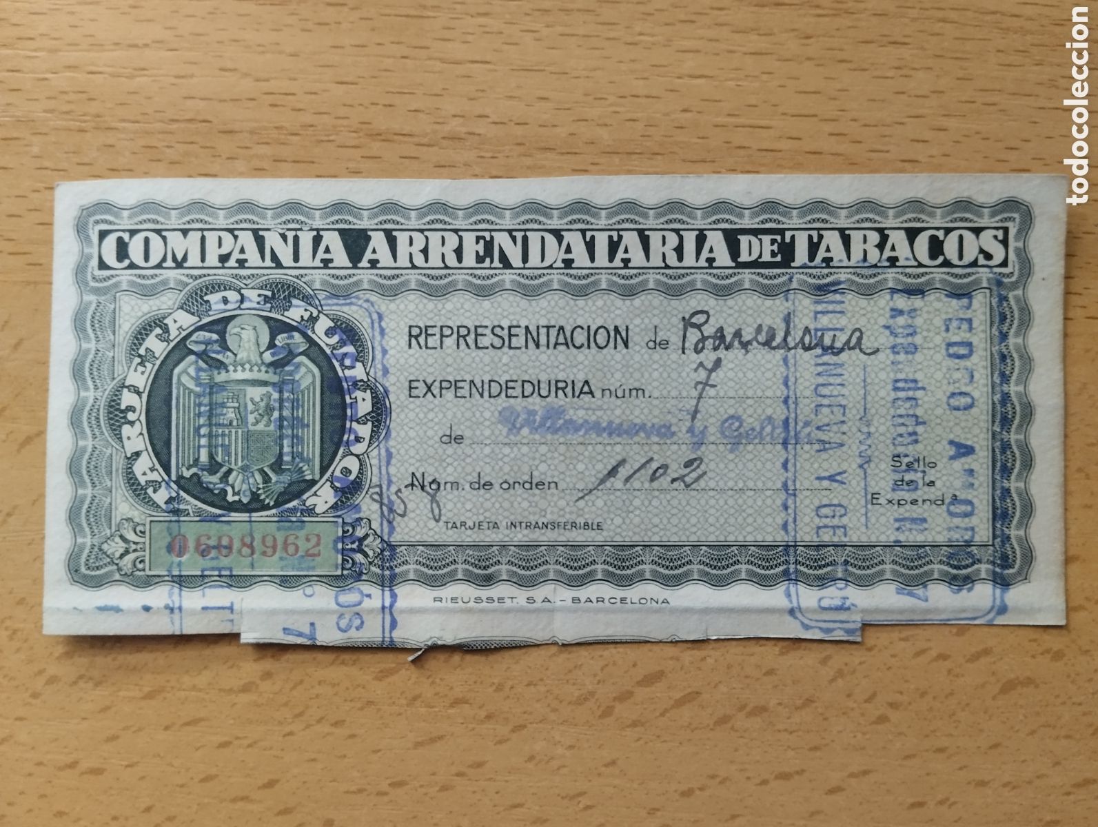 Sammelleidenschaft Andere Papierartikel: TARJETA DE FUMADOR.COMPA&Ntilde;IA ARRENDATARIA DE TABACOS. VILLANUEVA Y GELTRU