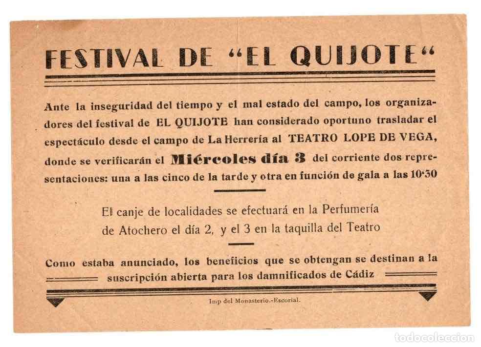 Otros Art&iacute;culos de Coleccionismo en Papel: OCTAVILLA CELEBRACION FESTIVAL DE EL QUIJOTE. TEATRO LOPE DE VEGA, MADRID, C. 1930