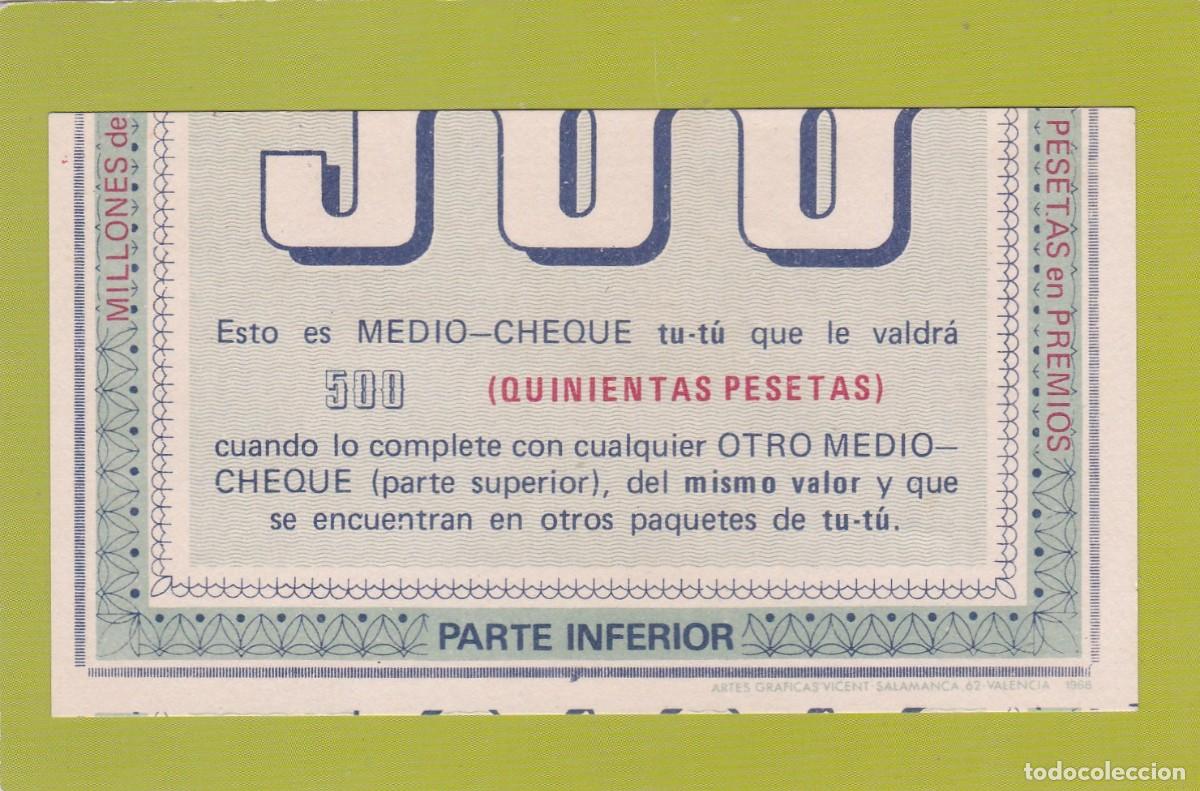 Otros Art&iacute;culos de Coleccionismo en Papel: MEDIO CHEQUE DE 500 PESETAS (PARTE INFERIOR) DETERGENTE TU-T&Uacute;. DOSLI, S.A.