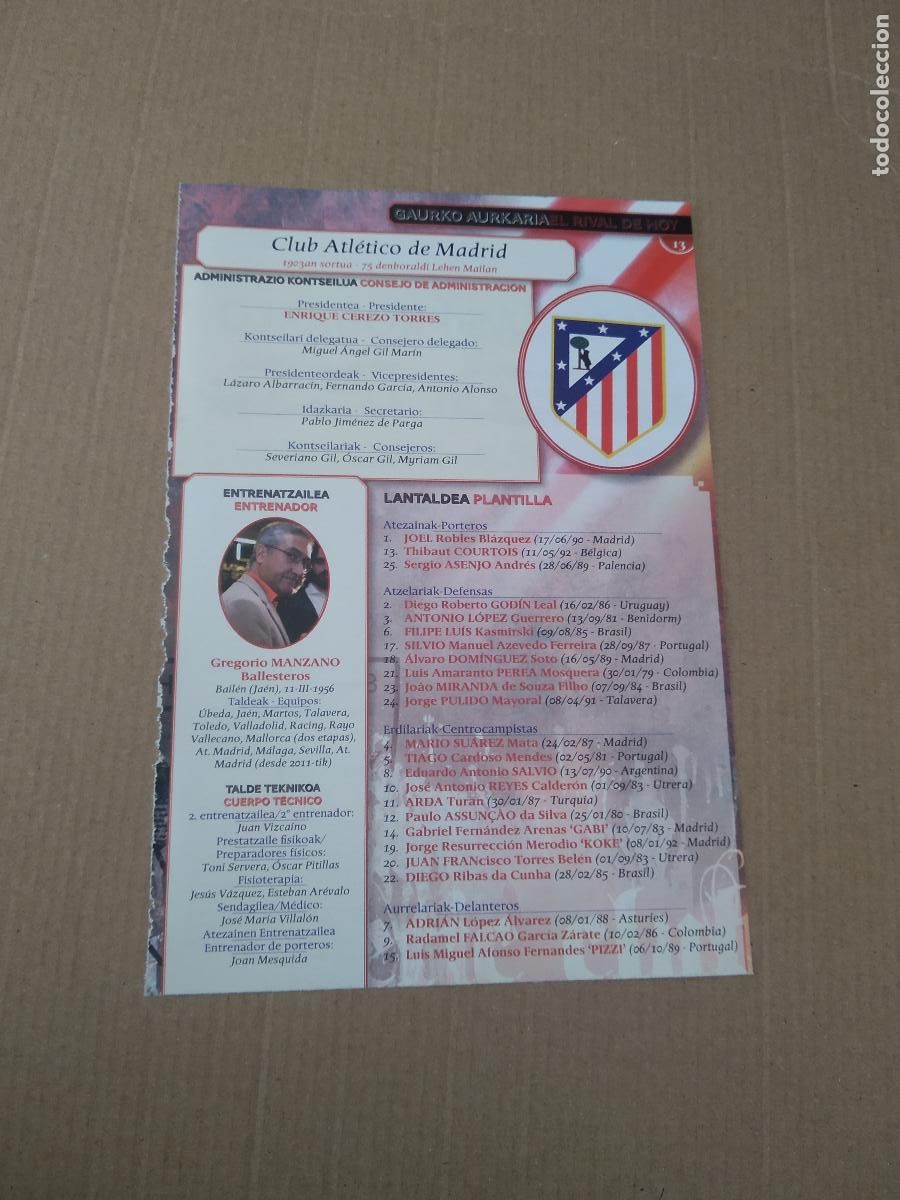 Otros art&iacute;culos de coleccionismo en papel: HOJA REVISTA ATHLETIC CLUB BILBAO EL RIVAL DE HOY ATLETICO DE MADRID PUBLICIDAD SEAT