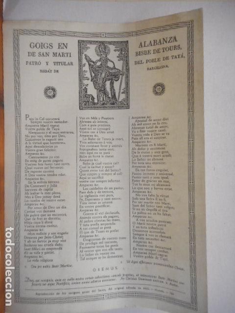 Otros Art&iacute;culos de Coleccionismo en Papel: GOIGS EN ALABANZA DE SAN MARTI BISBE DE TOURS, PATR&Oacute; Y TITULAR DEL POBLE DE TAY&Aacute;.
