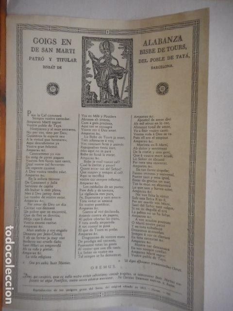 Otros Art&iacute;culos de Coleccionismo en Papel: GOIGS EN ALABANZA DE SAN MARTI BISBE DE TOURS, PATR&Oacute; Y TITULAR DEL POBLE DE TAY&Aacute;.
