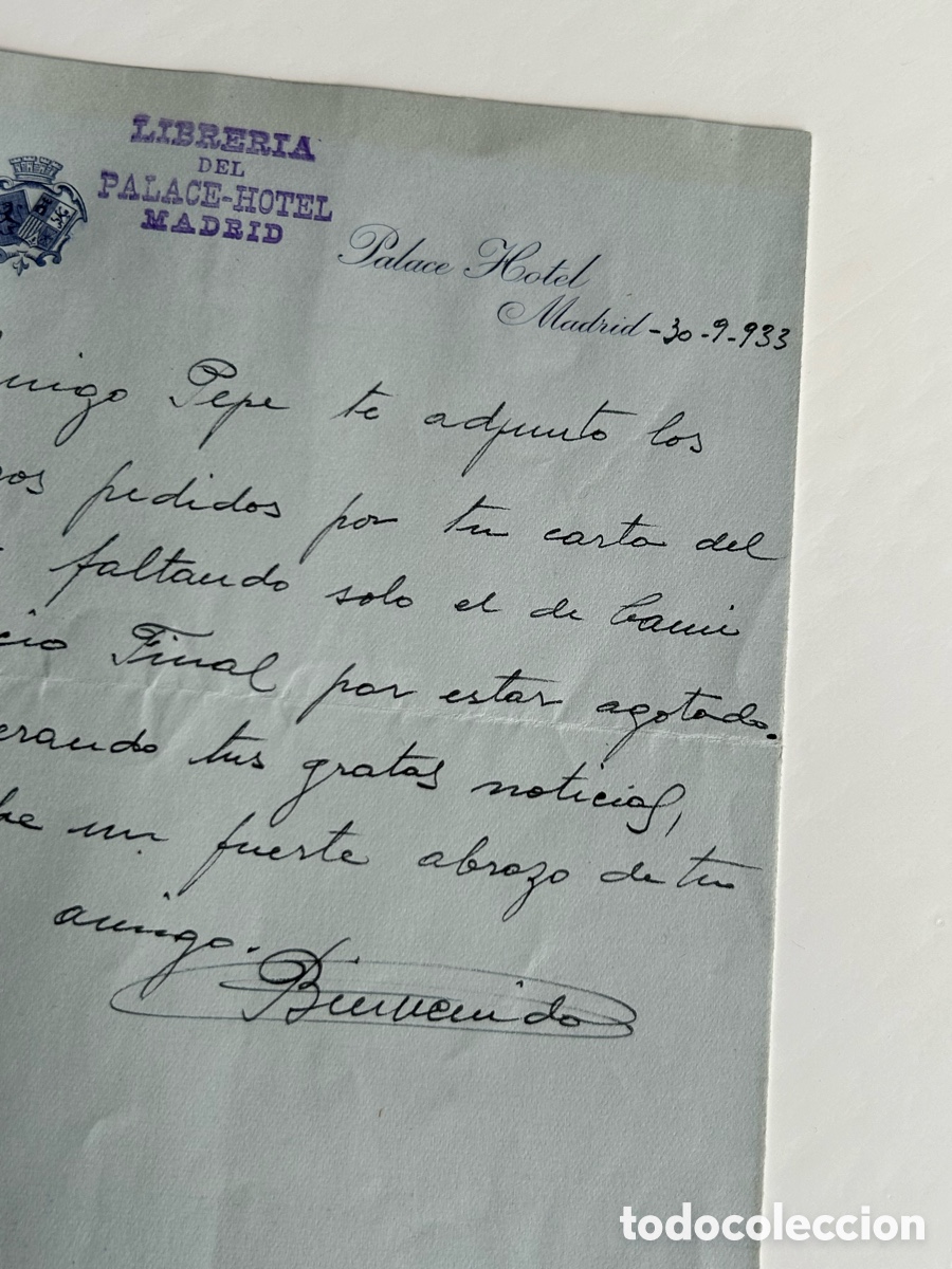 Altri oggetti di carta: LIBRER&Iacute;A PALACE-HOTEL, MADRID. A&Ntilde;O 1933