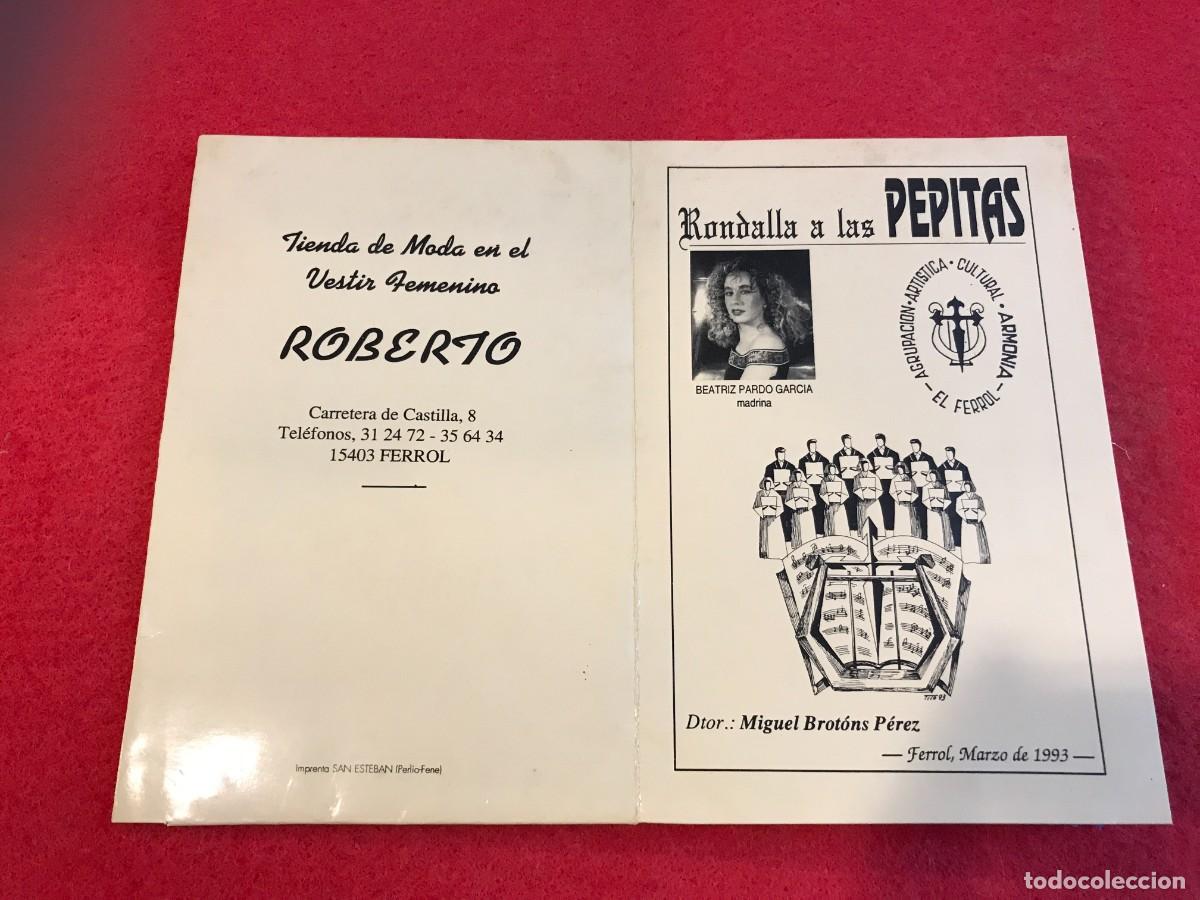 Collectionnisme Papier divers: FOLLETO. RONDALLA A LAS LAS PEPITAS. AGRUPACI&Oacute;N ARMON&Iacute;A. 1993. FERROL.