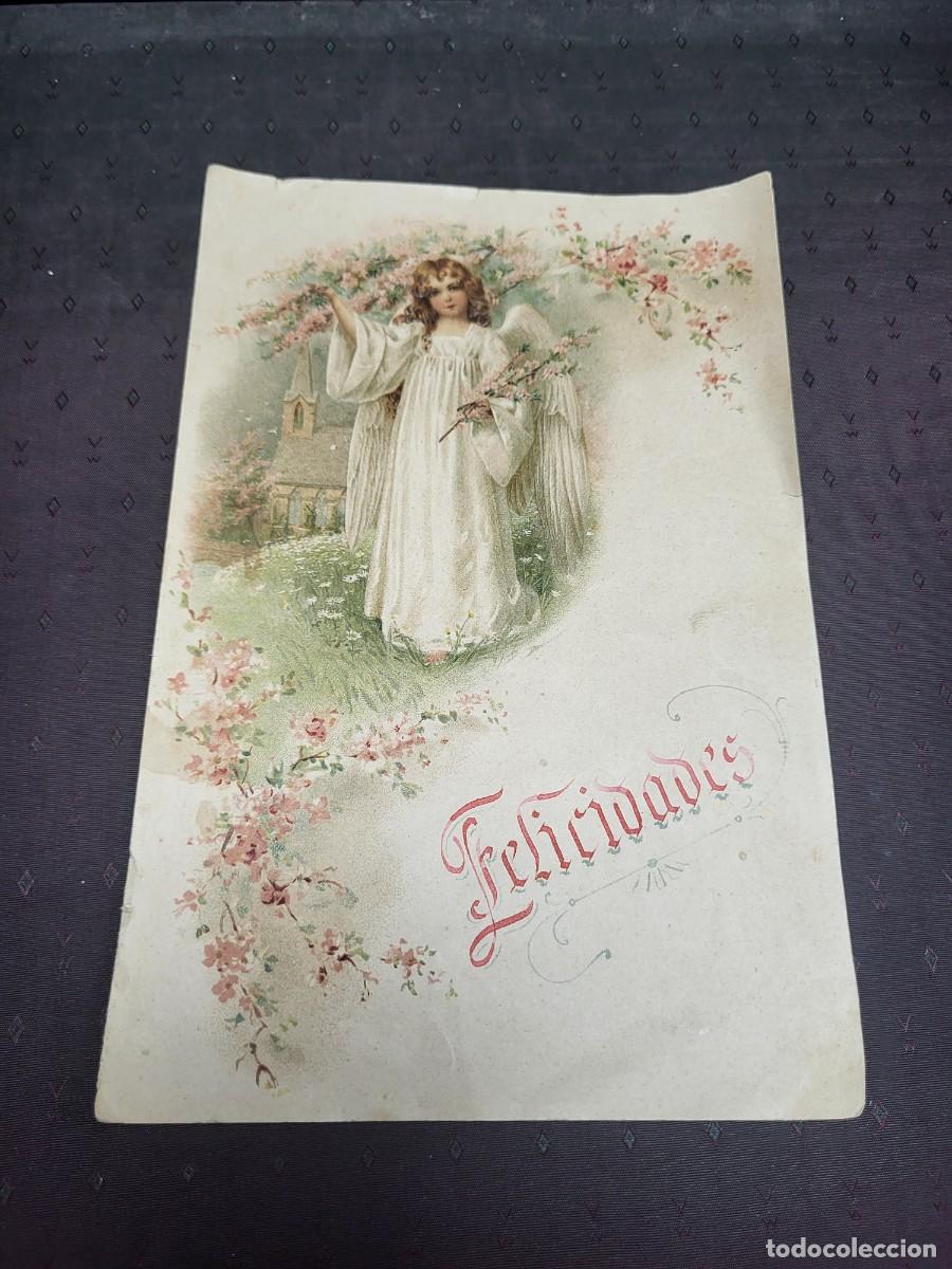 Outros artigos de papel: ANTIGUA CARTA FELICITACION ILUSTRACION ROMANTICA MODERNISTA CARTAGENA MURCIA 1911