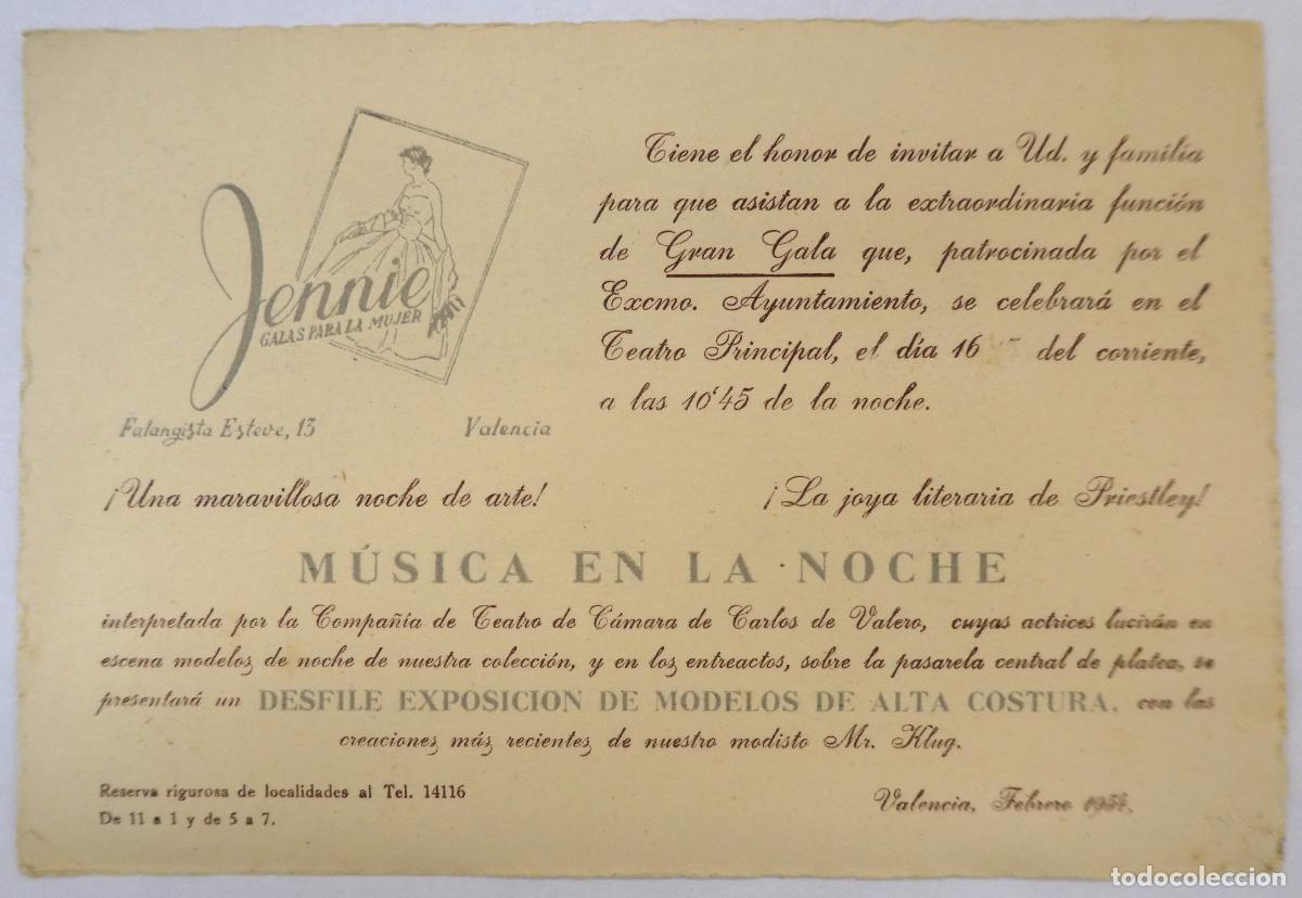 Outros artigos de papel: Curiosa invitaci&oacute;n desfile de Alta Costura y M&uacute;sica en la noche con acuarela original valencia 1954