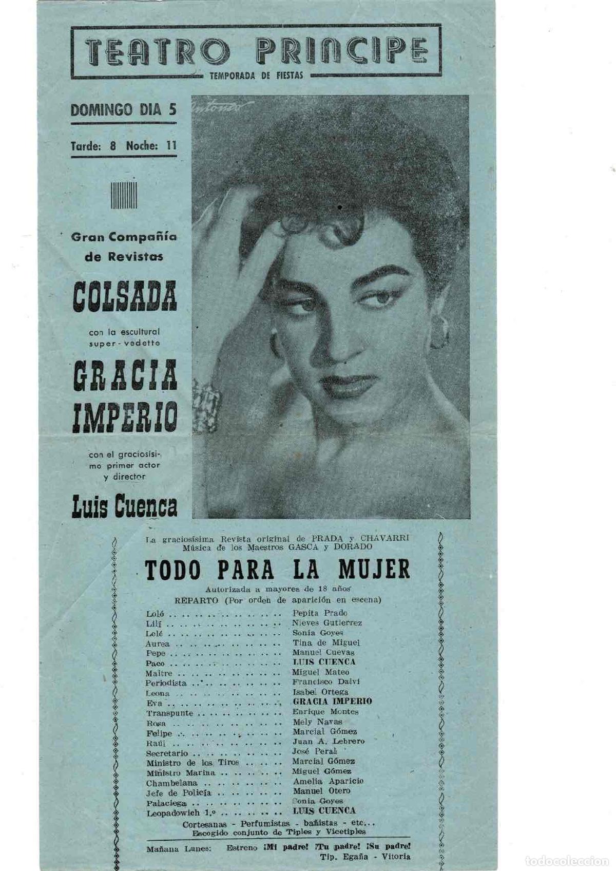 Paper Collecting Others: PROGRAMA TEATRO PRINCIPE VITORIA, ALAVA. COMPA&Ntilde;IA DE REVISTAS COLSADA. GRACIA IMPERIO C, 1950