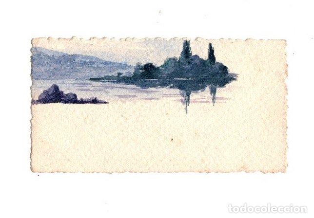 Sammelleidenschaft Andere Papierartikel: TARJETA DE VISITA CON PAISAJE ACUARELADO, PINTADO A MANO. M.B. CONNADRE, LOURDES. FRANCIA. C. 1930
