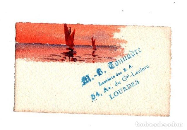 Paper Collecting Others: TARJETA DE VISITA CON PAISAJE ACUARELADO, PINTADO A MANO. M.B. CONNADRE, LOURDES. FRANCIA. C. 1930