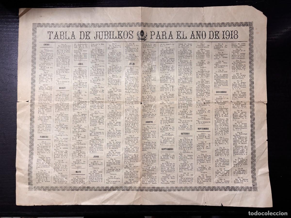 Paper Collecting Others: TABLA DE JUBILEOS PARA EL A&Ntilde;OS 1918. MEDIDAS APROXIMADAS: 49.5 x 39.5 CM