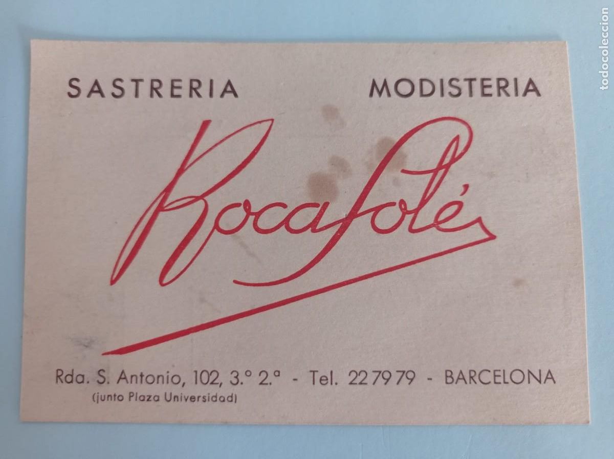 Otros art&iacute;culos de coleccionismo en papel: tarjeta sastrer&iacute;a modister&iacute;a RocaSol&eacute;s Ronda San Antonio Barcelona