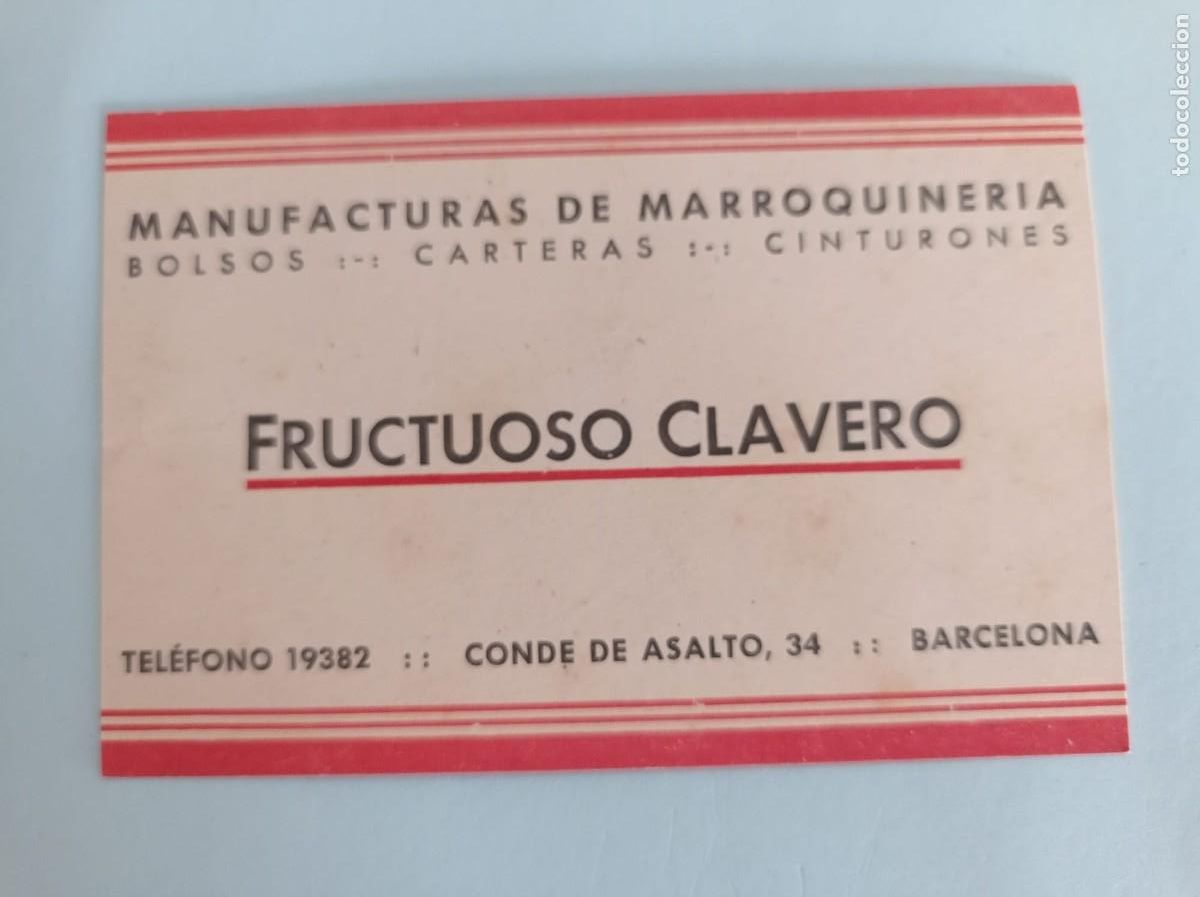 Otros art&iacute;culos de coleccionismo en papel: tarjeta manufacturas de marroquiner&iacute;a Fructuoso Clavero Barcelona