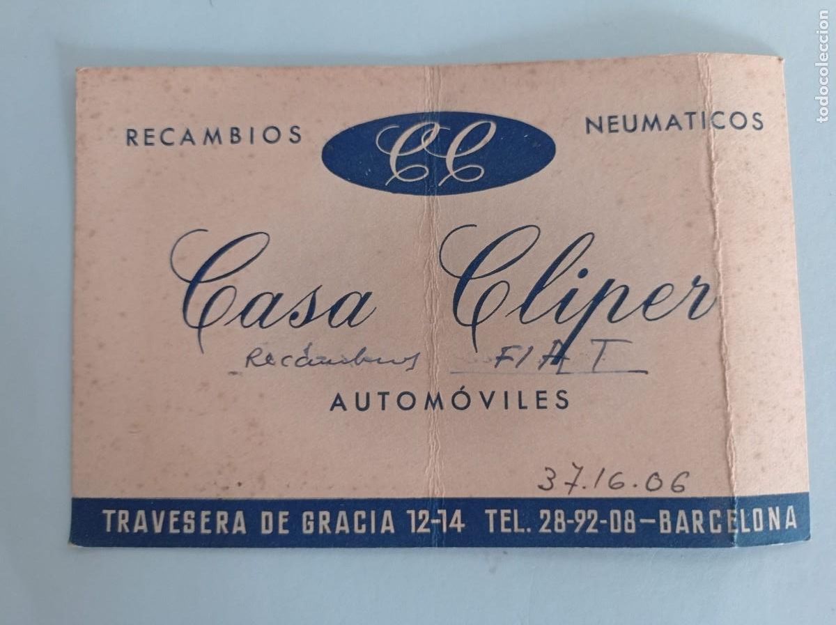 Otros art&iacute;culos de coleccionismo en papel: tarjeta recambios neum&aacute;ticos Casa Cliper Barcelona