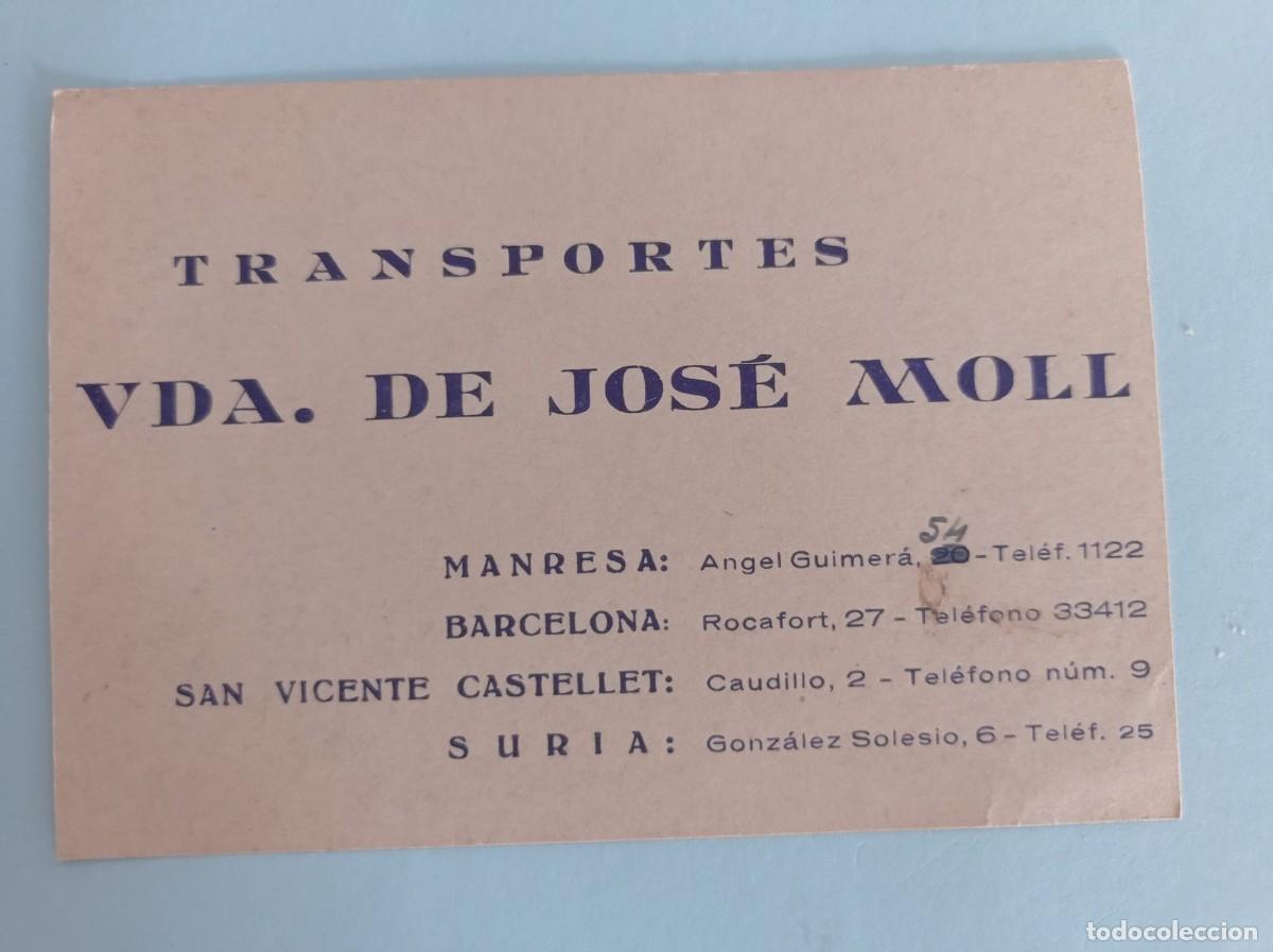 Otros art&iacute;culos de coleccionismo en papel: tarjeta transportes Vda. de Jos&eacute; Moll Manresa Barcelona San Vicente castellet Suria