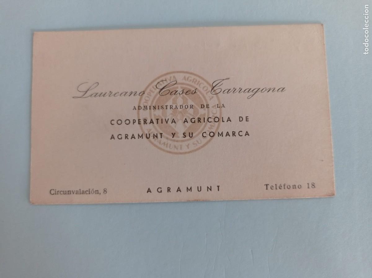 Otros art&iacute;culos de coleccionismo en papel: tarjeta Laureano Cases Tarragona cooperativa de Agramunt