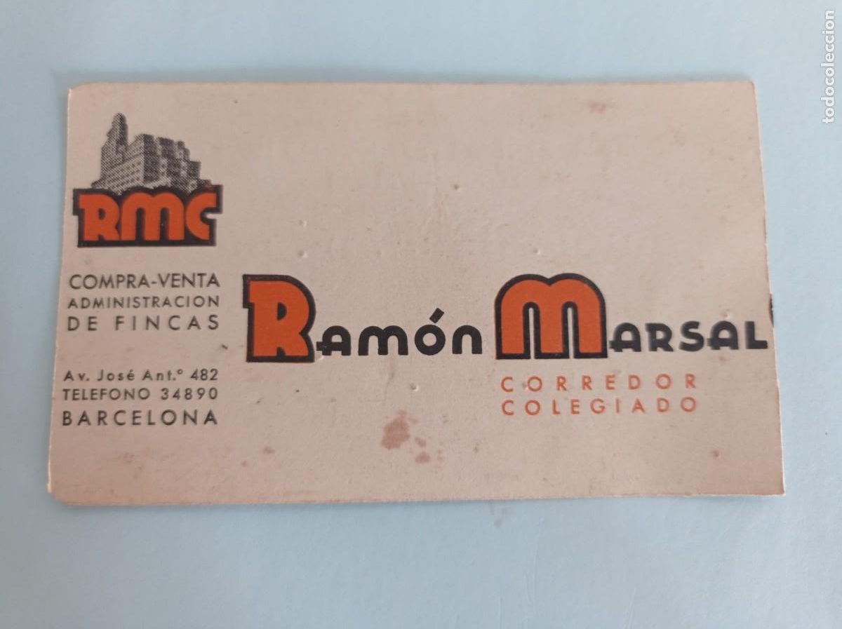 Otros art&iacute;culos de coleccionismo en papel: tarjeta compra venta de fincas Ram&oacute;n Marsal Barcelona corredor colegiado
