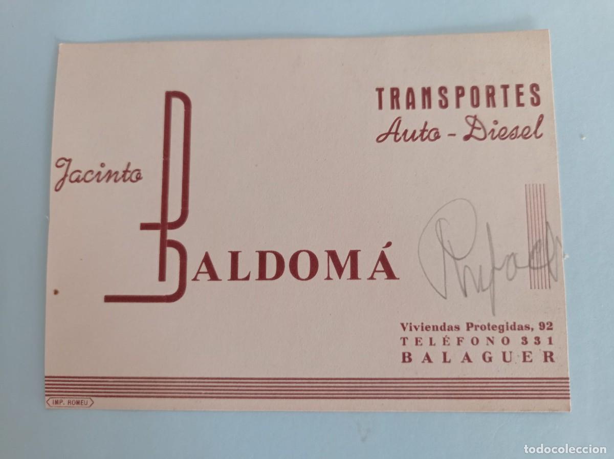 Otros art&iacute;culos de coleccionismo en papel: tarjeta Jacinto Baldom&aacute; transportes auto diesel Balaguer L&eacute;rida