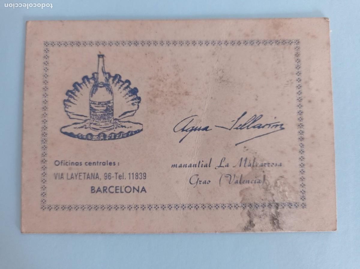Otros art&iacute;culos de coleccionismo en papel: tarjeta con informaci&oacute;n en el interior agua manaltial de malvarrosa Grao Valencia oficina Barcelona