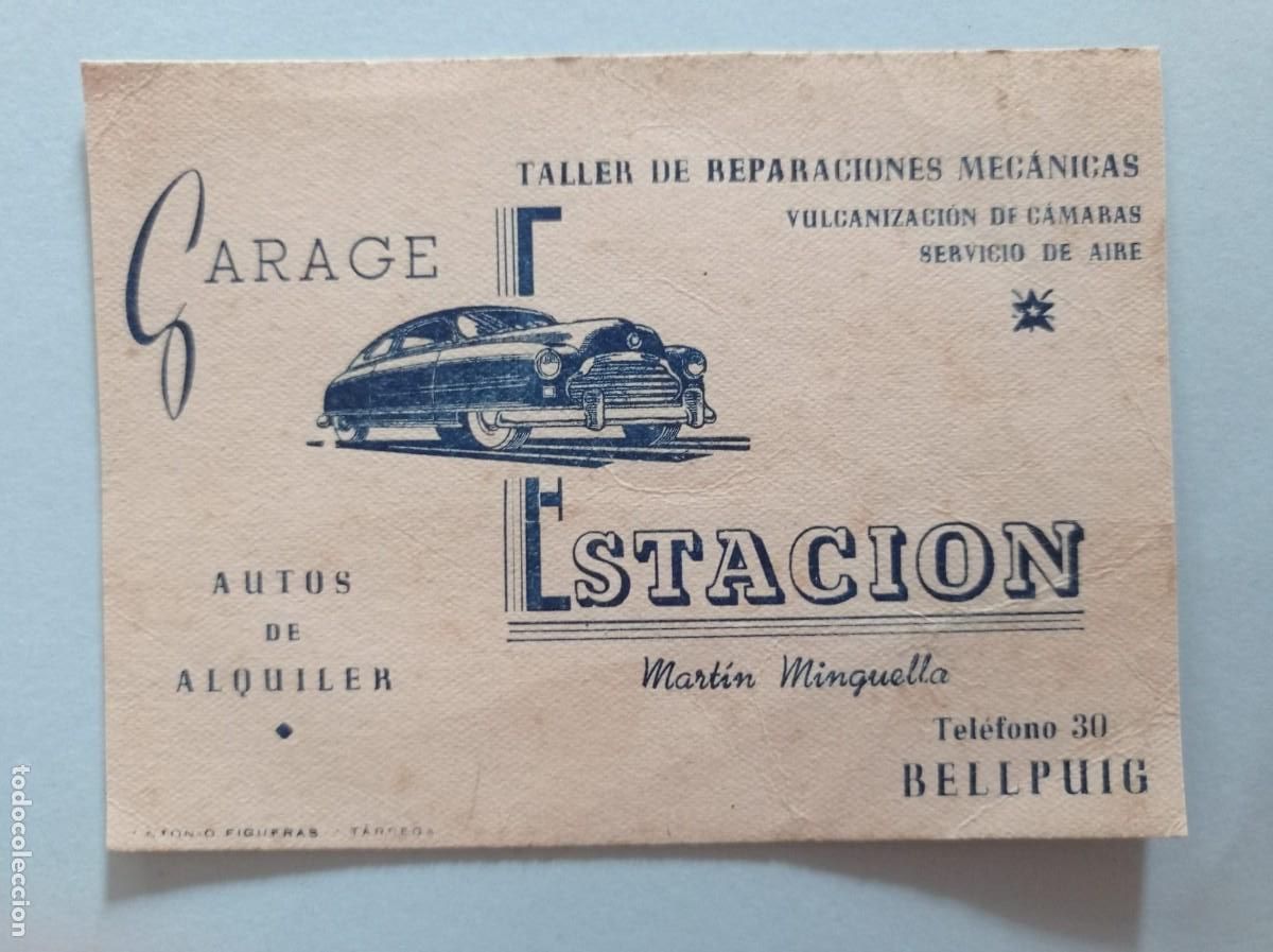 Otros art&iacute;culos de coleccionismo en papel: tarjeta Taller reparaciones mec&aacute;nicas garage Estaci&oacute;n Bellpuig