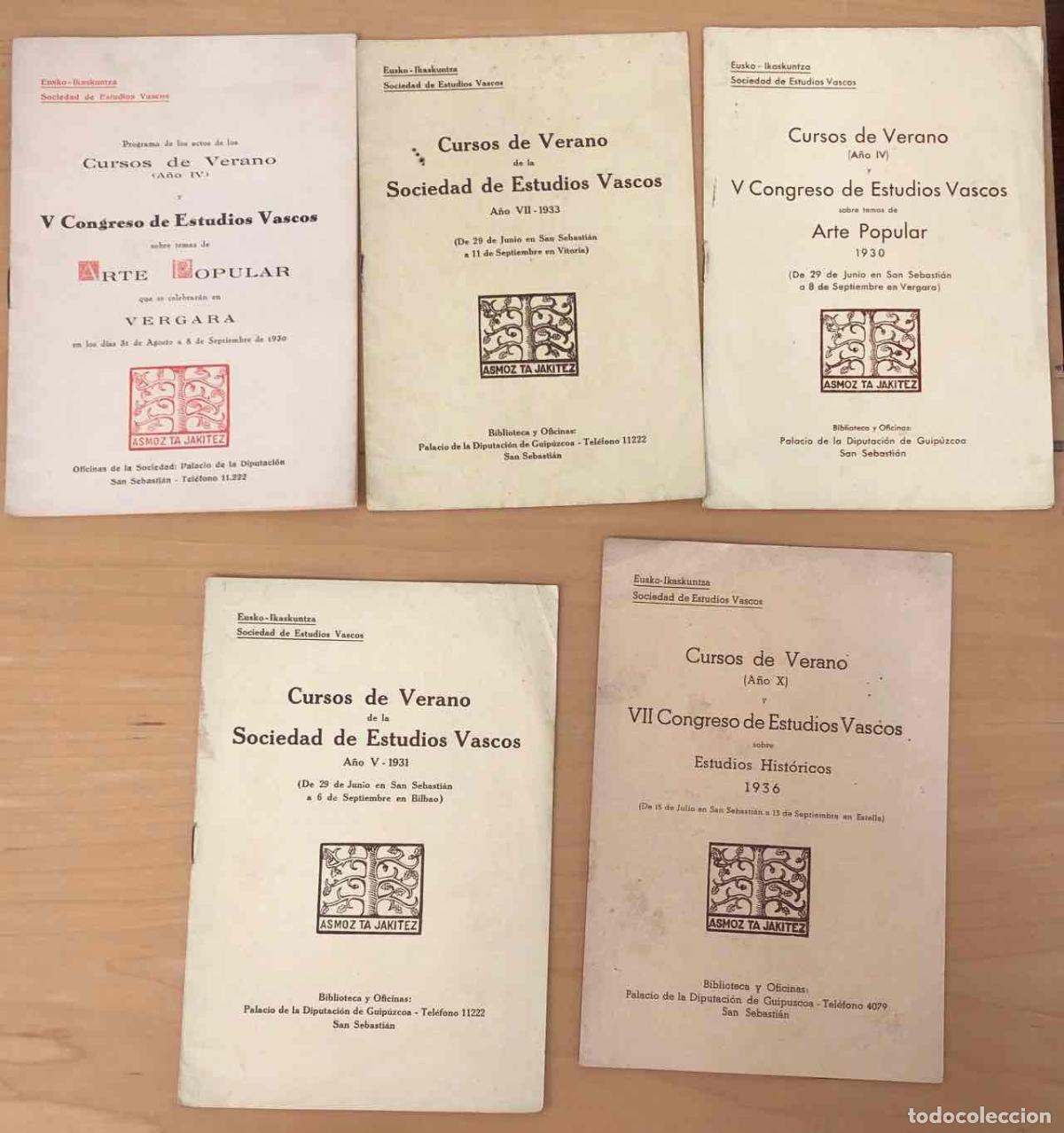 Paper Collecting Others: LOTE DE 5 PROGRAMAS CURSOS DE VERANO Y V CONGRESO DE ESTUDIOS VASCOS. ARTE POPULAR VERGARA