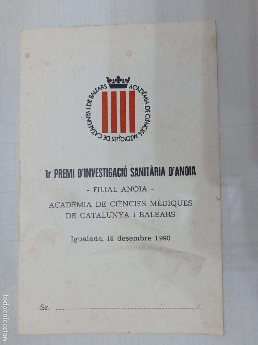 Otros art&iacute;culos de coleccionismo en papel: men&uacute; 1 premi d'investigaci&oacute; sanit&agrave;ria d'anoia Igualada 1990