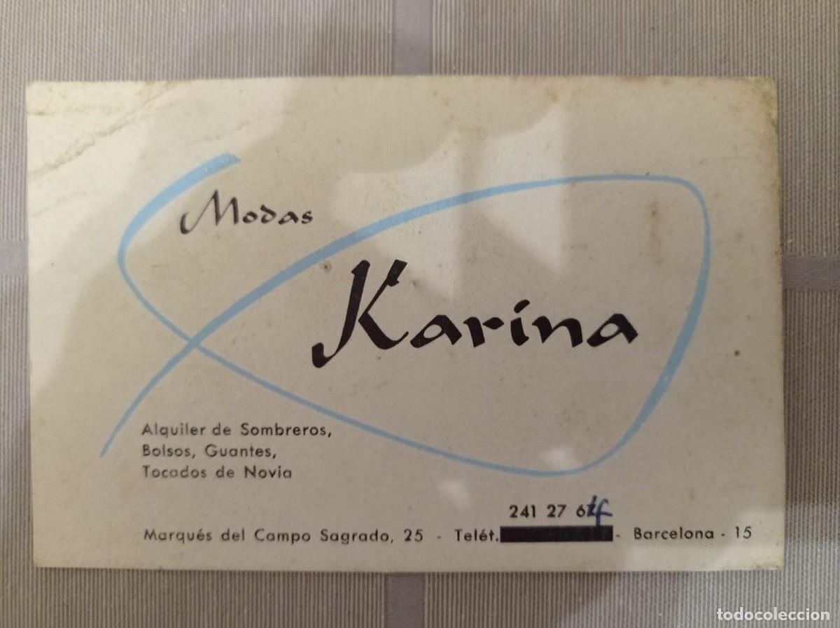 Otros art&iacute;culos de coleccionismo en papel: tarjeta modas Karina Barcelona alquiler de sombreros bolsos guantes y tocados de novia